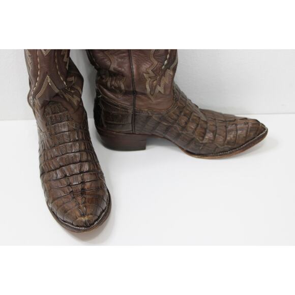 Lucchese *AS IS* Men\'s 10.5 EE Brown Hornback Caiman Crocodile Cowboy Boots USA
